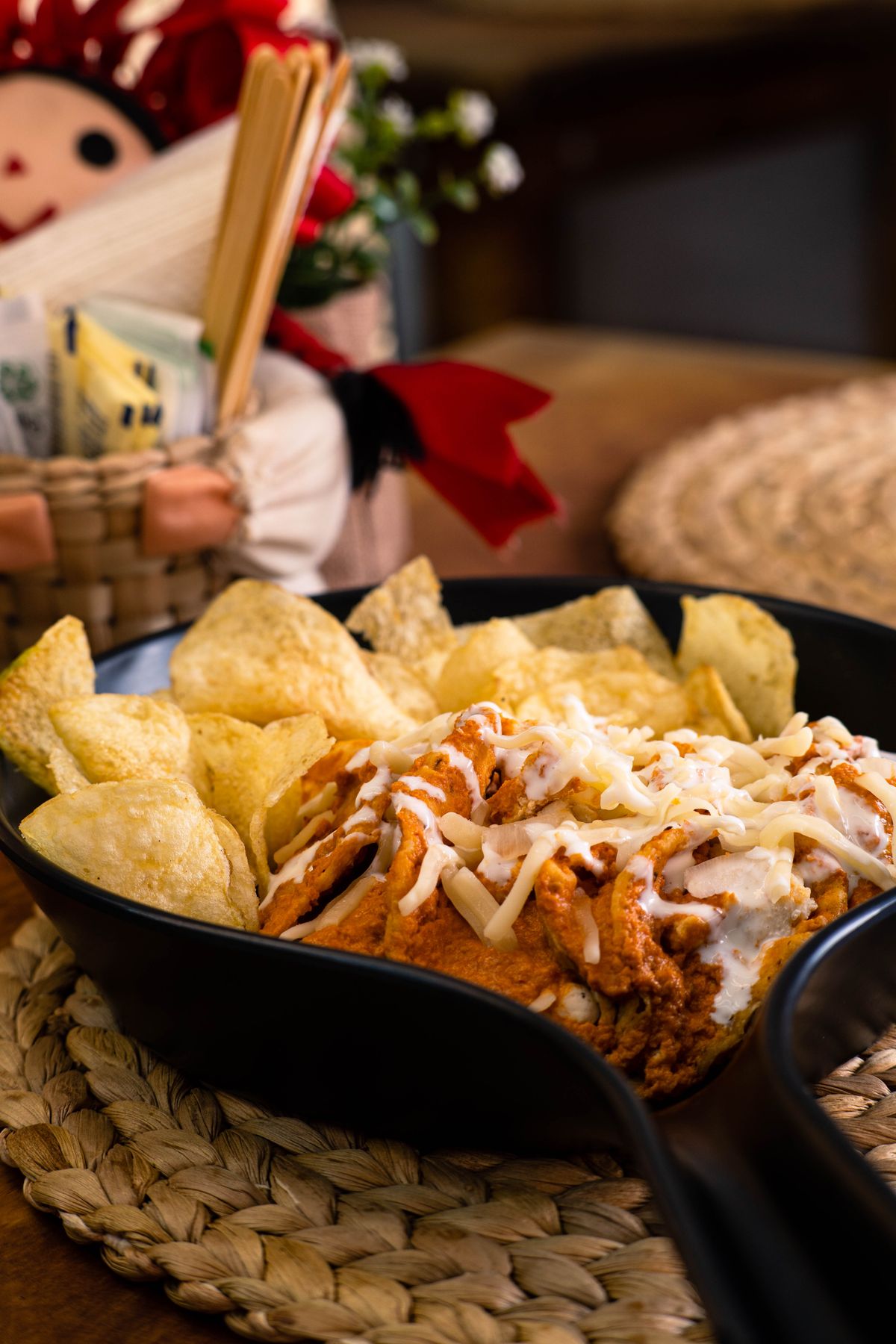 Mexican queso dip in a cast iron skillet
